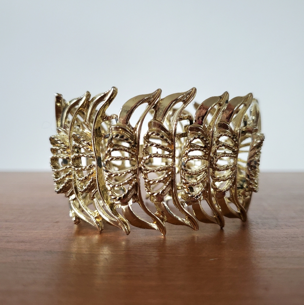 Gold Toned Hinged Cuff Bracelet